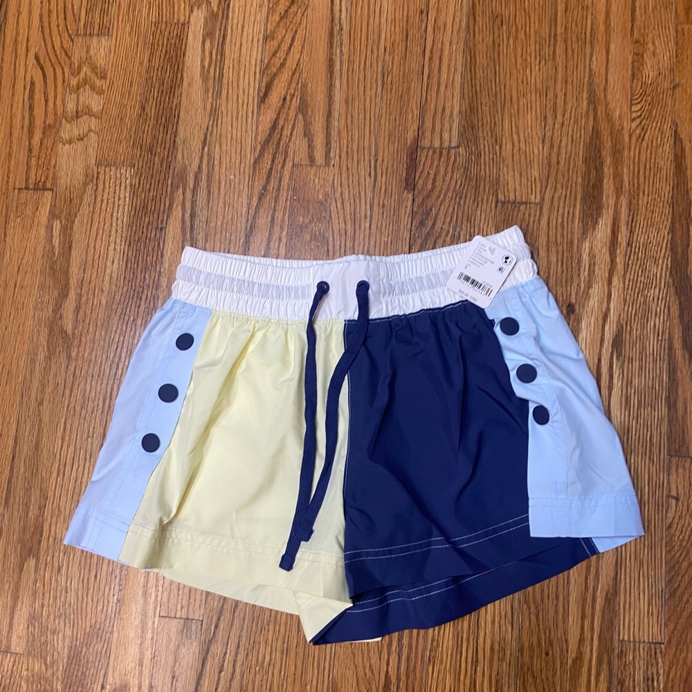 Free People Movement Yellow and Blue Shorts with Button Detail